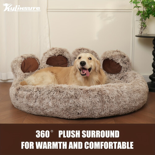 Kylinsure Paw Shape Calming Pet Bed, Πλούσιο Κρεβάτι Ντόνατ από Γούνα για Σκύλους & Γάτες, 2