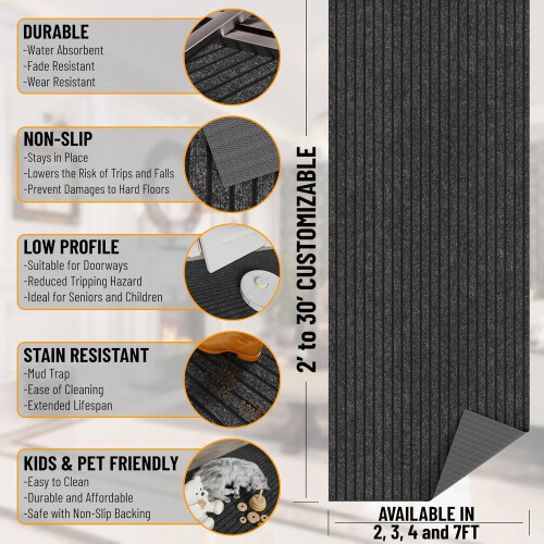 Black Ultra-Thin Runner Rug 3ft x 6ft 2