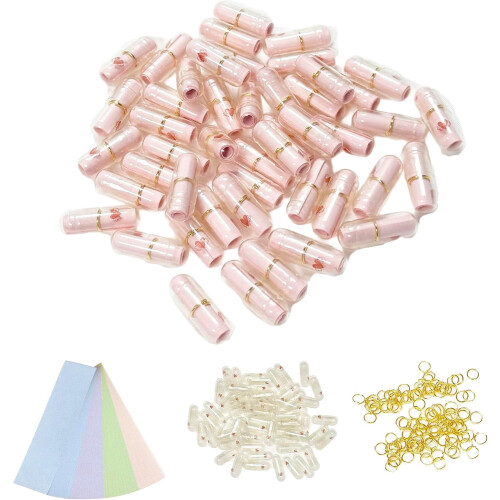 100 mini flacons à messages en forme de pilule, en plastique transparent 1