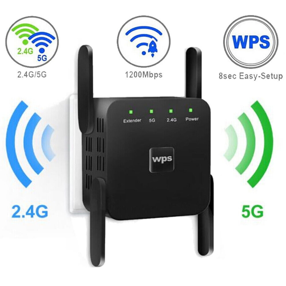 Wifi Extender 1200Mbps Long Range Repeater Black 9170372541300