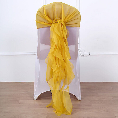 BalsaCircle6Mustard Yellow Premium Solid Curly Chiffon Chair Sashes Slipcovers 1
