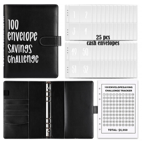 Money Saving Challenge Envelopes Black 100 Pack