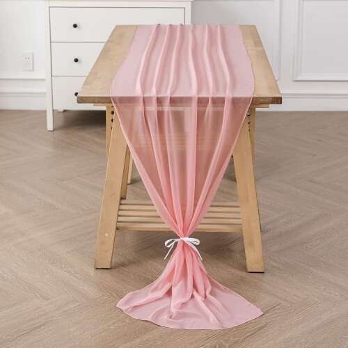 Chemin de table en mousseline rose clair 30 x 300 cm 1