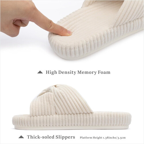 Παντόφλες για γυναίκες Memory Foam, Υπνοδωμάτιο, Κοτλέ, Φιόγκος, Σταυρωτές παντόφλες, 1