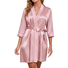 Women's satin kimono robe with tie waist, S-2XL