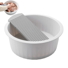 Plastic Washboard Basin for Hand Washing Clothes, Gray Laundry Tub with BuiltIn Washboard, 35.5x35.5x13cm