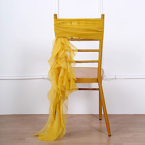 BalsaCircle6Mustard Yellow Premium Solid Curly Chiffon Chair Sashes Slipcovers 2