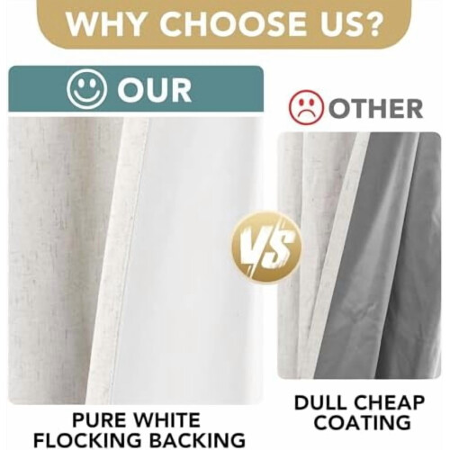 Ivory Linen Look Blackout Curtains 96" 2-Panel Grommet 2