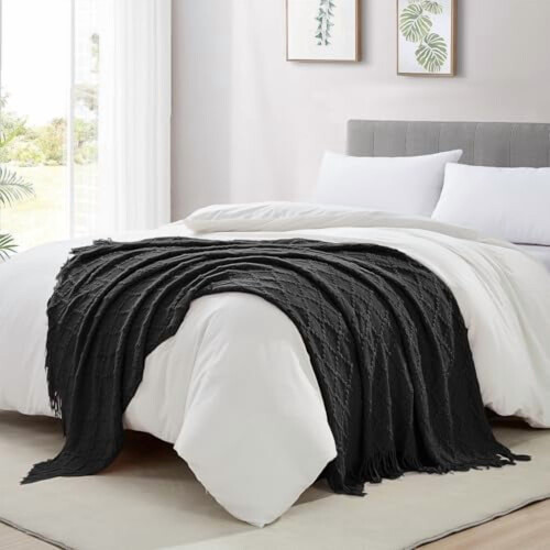 Black Acrylic Throw Blanket 50 x 90 in 2
