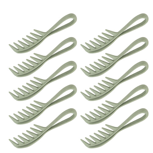 10PCS Shark Teeth Hair Comb, Wheat Straw, WideTooth
