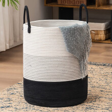 Wasmand van geweven touw – Hoog, 58 liter, Donkerwit, voor babykamer, slaapkamer en het opbergen van dekens