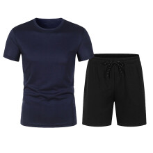 Men's Short Sets 2 Pieces Outfits Lounge Set Short Sleeve Round Neck Beach Summer Solid-Color Casual Running Fitness Exercise Pocket Shorts Tracksuit