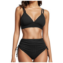 Barr Bikini Halter do Mhná S|opiago, Culaith Snámha Stuáilte Amháin, Barr Gan Bun, Dubh, XL
