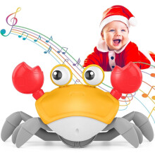 Leuchtendes, tanzendes Krabbenspielzeug für Babys, Geschenk für die Bauchlage mit Musik und Hindernisvermeidung – Wiederaufladbares sensorisches