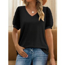 Dame Sommer Casual Skjorter Kortærmede Tunika V-hals Trendy Bluser Toppe