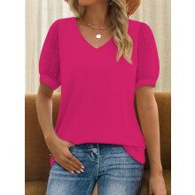 Damen Sommer Freizeithemd Kurzarm Tunika V-Ausschnitt Trendige Blusen Tops