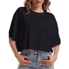 T-shirts pour femmes, épaules tombantes, col rond, coupe oversize, crop tops, hauts de sport, t-shirts