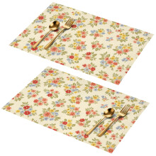 Set van 2 wasbare placemats van PVC met bloemenprint, 45 x 30 cm, kleurecht, voor feestjes, keuken en eetkamer.