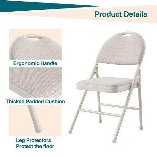 Chaises pliantes robustes en lin avec coussins, lot de 2 2