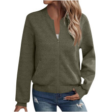 Giacca da donna a tinta unita, maniche lunghe, cerniera, tasche, senza cappuccio, casual, leggera.