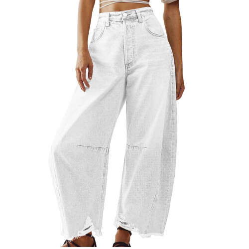 Γυναικείο τζιν παντελόνι Baggy Wide Leg για γυναίκες, με ψηλή μέση, κοντό τζιν με τσέπες, 1