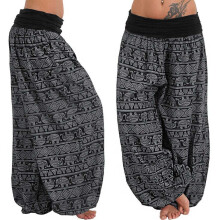Pantaloni palazzo da donna taglie forti, pantaloni larghi hippie gipsy boho a vita alta, pantaloni da donna a gamba larga stampati, pantaloni casual
