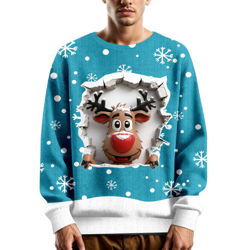 Pull de Noël pour homme, col rond, manches longues, en maille