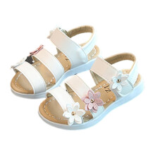 Prinsessensandalen voor peutermeisjes, zomerstrandsandalen, open teensandalen voor kinderen, zachte zool met bloemen, Romeinse strandschoenen, wit.