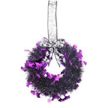 1 corona artificial para puerta de Halloween, 29 cm (11,4 pulgadas), letrero de bienvenida, coronas decorativas de Halloween, color morado.