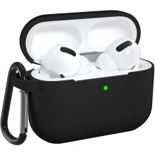 Kompatibelt med AirPods Pro-etui, stødsikkert silikonecover, fuld beskyttelse, trådløs opladning og nøglering, sort