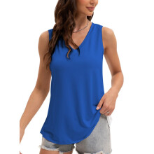 Camisetas sin mangas de mujer con cuello en V y bajo curvado, estilo túnica informal de verano.
