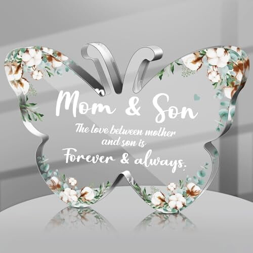 Placa de mesa em acrílico com borboleta para a mãe - 15x1,5cm