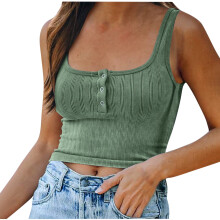 Ärmelloses Tanktop für Damen, figurbetontes Crop-Top mit Knöpfen, Sommer-Slim-Top