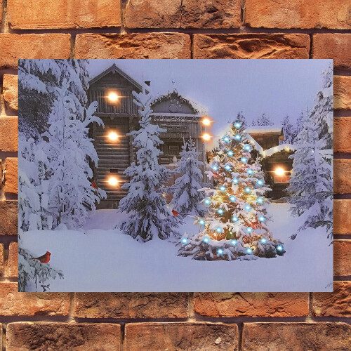 LED-talvimaisema-canvastaulu, 12 x 16 tuumaa 1