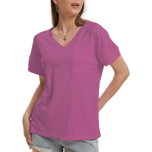 Γυναικεία T-shirts με κοντομάνικα και V λαιμόκοψη, καλοκαιρινά μπλουζάκια με τσέπη 1
