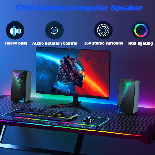 Ηχεία Gaming PC με Βελτιωμένα Μπάσα, Έλεγχο Έντασης, Τροφοδοσία USB 2.0Stereo, 3.5mm Aux – 1