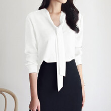 Ediodpoh Dam Enfärgad Långärmad Business Casual Blus Rosettband Damtopp Vit XL