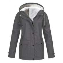 Giacca invernale da donna spessa, taglie forti, in pile, abbigliamento outdoor da alpinismo, giacca con cappuccio, grigia