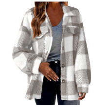 50% korting! Aoujea damesvest in grote maten, casual geruit, shacket, geschikt voor de herfst en winter, rechte jas met knoopsluiting en zakken, maat