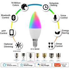 JINYUN E12-Smart-Glühbirnen (60 W äquivalent, 450 lm, RGBCW, 16 Millionen Farben), kompatibel mit Alexa/Google Home, ohne Hub, E12 (2er-Pack)