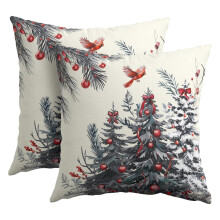 Capas de almofada com estampa de árvore de Natal cinza, 40x40 cm (conjunto de 2) – Decoração de inverno para ambientes internos e externos,
