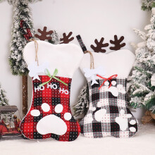 Meia de Natal personalizada para cães – 45 cm, estampa xadrez vermelha e preta com ossos, nome do pet personalizado, decoração natalina e