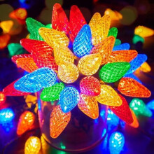 C9 Flerfärgade julslingor, 66 fot 100 LED-fasetterade glödlampor på grön tråd, jordgubbsljus för tak, träd och utomhusbruk – kompatibel