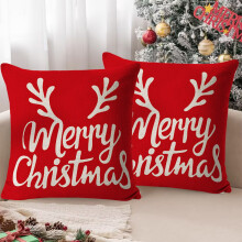 Capas de Almofada de Natal 45x45 cm, Estampas de Flocos de Neve Brancos e Vermelhos, Capas de Almofada Quadradas para Sofá, Decoração de Casa e