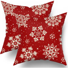 Capas de Almofada Natalinas 20x20, Conjunto de 2, Decoração Natalina com Flocos de Neve Vermelhos, Capas de Almofada Estilo Fazenda para Sofá/Cama