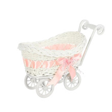 Carrinho de boneca de vime para decoração de chá de bebê – Cesta de flores trançada para centros de mesa, lembrancinhas, doces e tema vintage.
