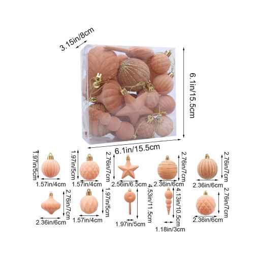 Christmas Balls Flocked Brown Plastic 24PCS 2