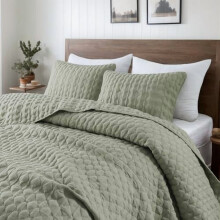 Ensemble de courtepointe King vert sauge (3 pièces, 264 x 229 cm), couvre-lit matelassé léger, couvre-lit toutes saisons printemps/été, couette
