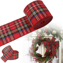 Weihnachtskariertes Juteband mit Drahtkante, rot-schwarz kariert, für Weihnachtsbaumschmuck und Schleifen, 7,6 cm x 18,3 m