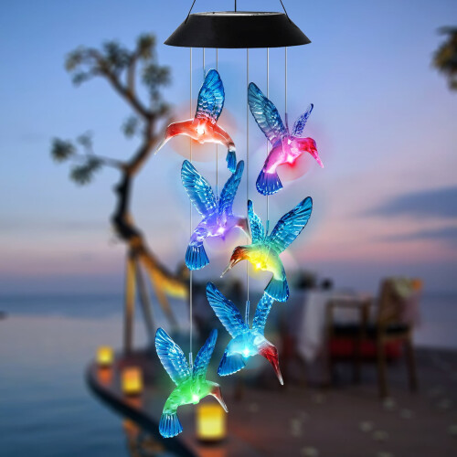Hummingbird Solar Wind Chimes 25 inch Blue 2
